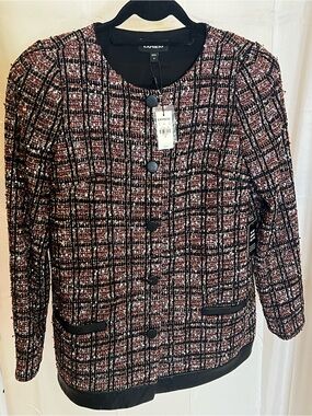 Express Women Metallic Plaid Tweed Jacket – Sz M NWT $228